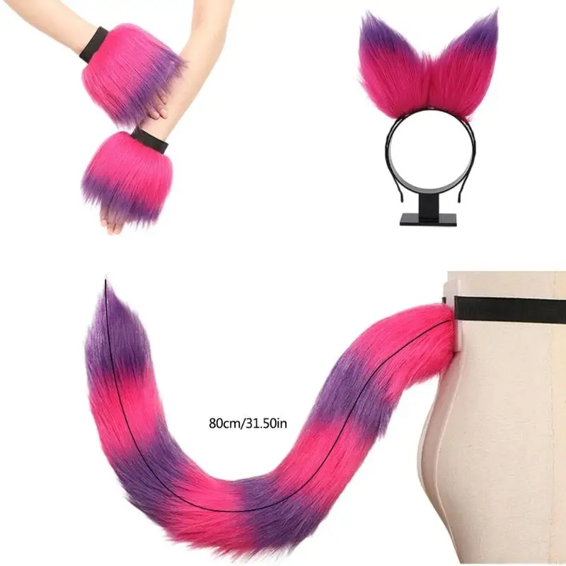 634C Animal Tail Kostüm mit Stirnband -Handgelenk Manschetten für Halloween -Accessoires für Frauen