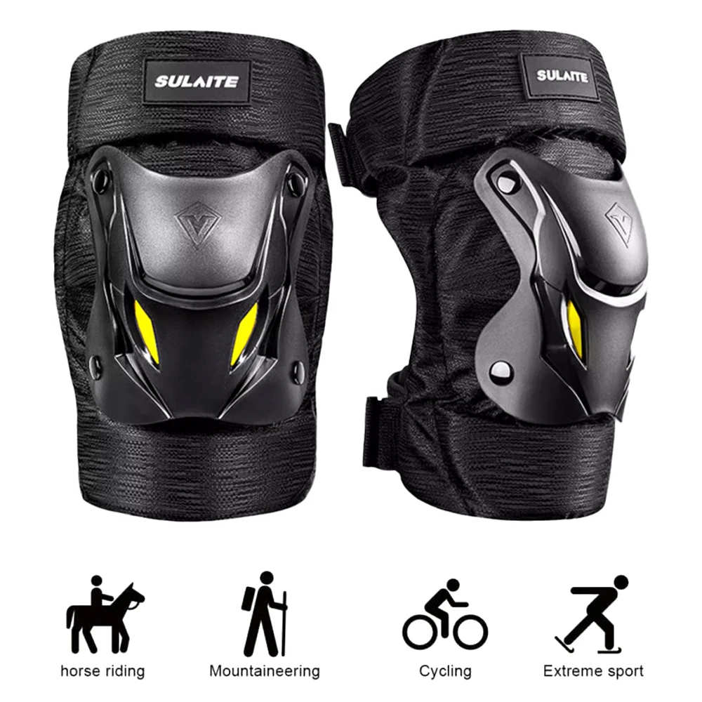 1Pair Electric Bike Motorcycle Knee Shin Guard Pads Black Adjustable Knee Elbow Guards Pads Protector Armor for Motocross Racing