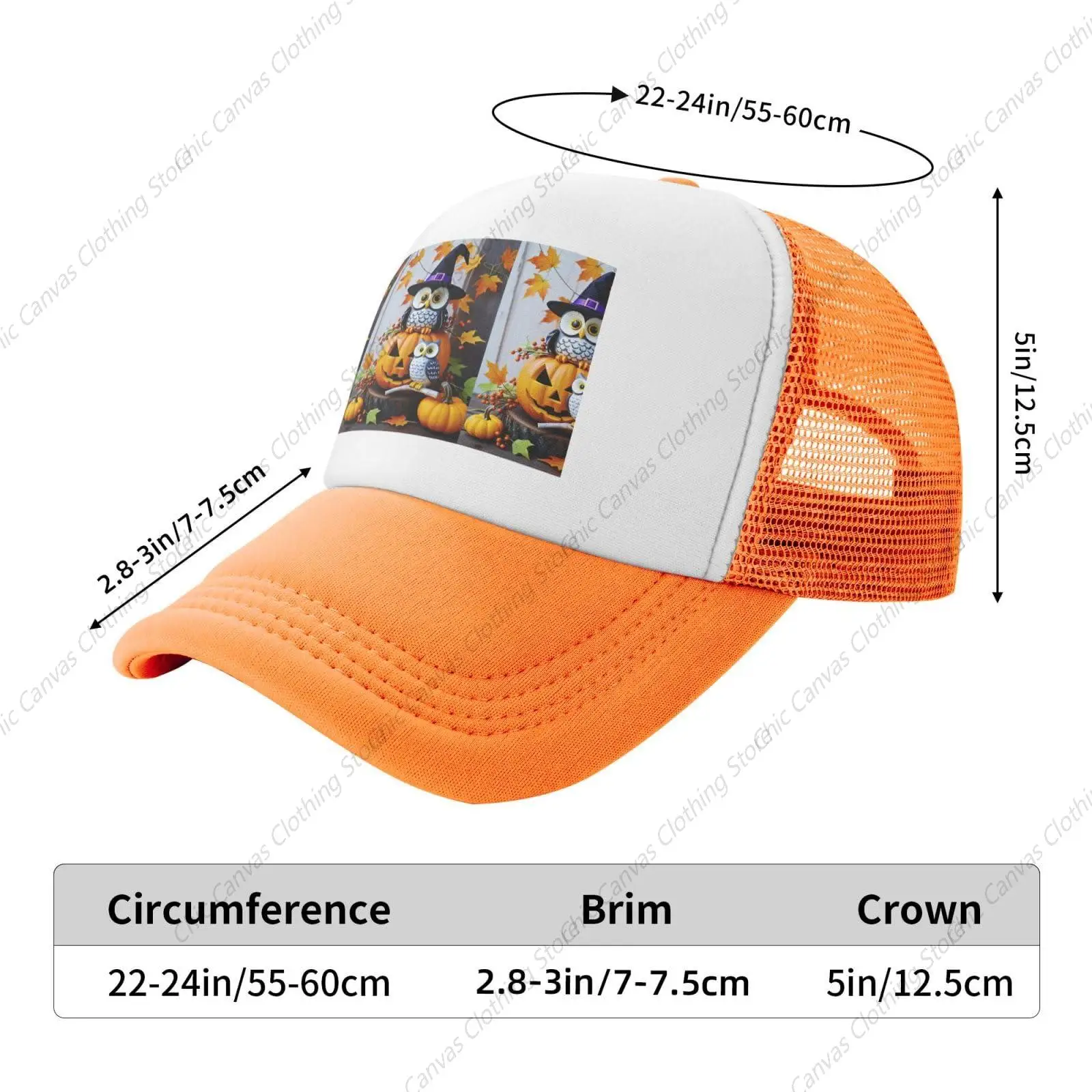 Halloween Pumpkin And Owl Printed Mesh Baseball Cap Breathable Adult Outdoor Mesh Hat Travelling Sun Protection Hat Unisex Cap