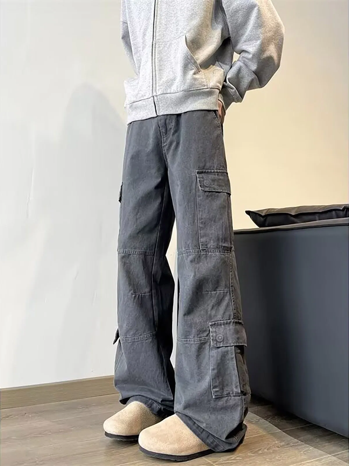 

Мужские рабочие брюки с талией в стиле ретро, свободные прямые широкие брюки, молодежные тактические повседневные брюки с несколькими карманами, летняя одежда