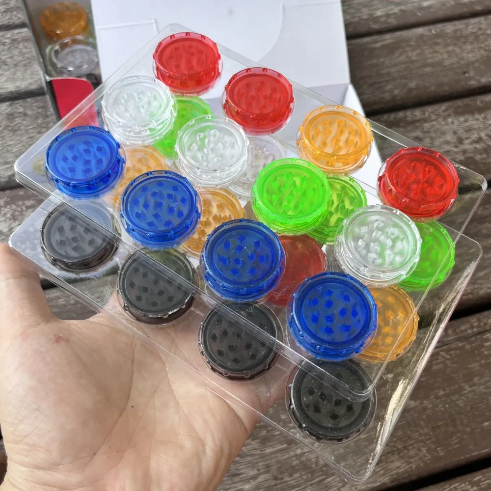 48Pcs/Pack 35MM 2Layers Plastic Pepper Mill Spice Crusher Hand Muller Smoking Grinder Mixed Color