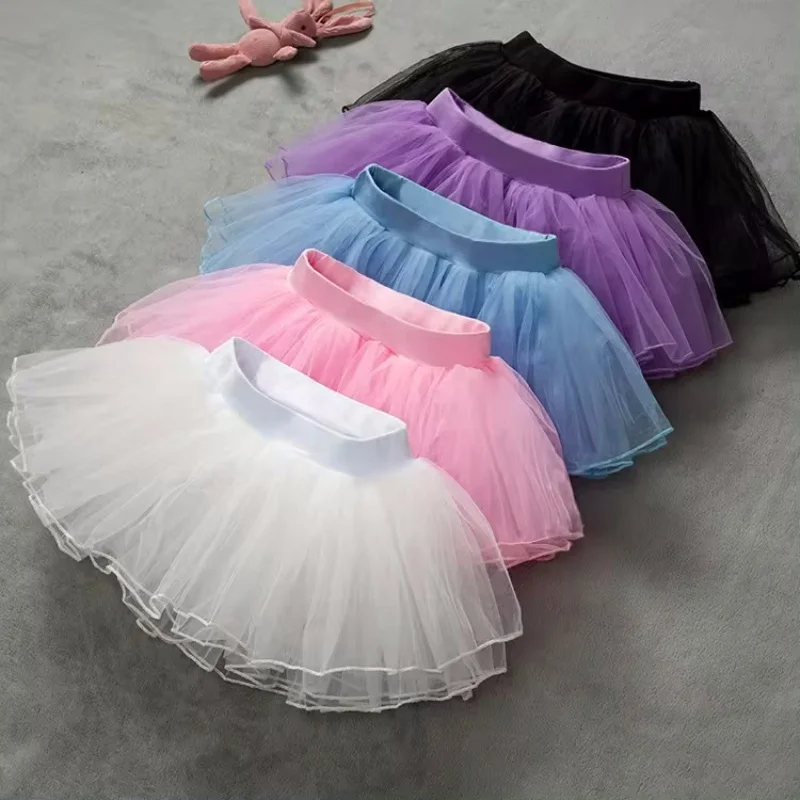 Fashionable and Cute Ballet Skirt with 5 Colors  Children's Fluffy 4-layer Soft Yarn Sheer Skirt Elastic Ballet Skirt