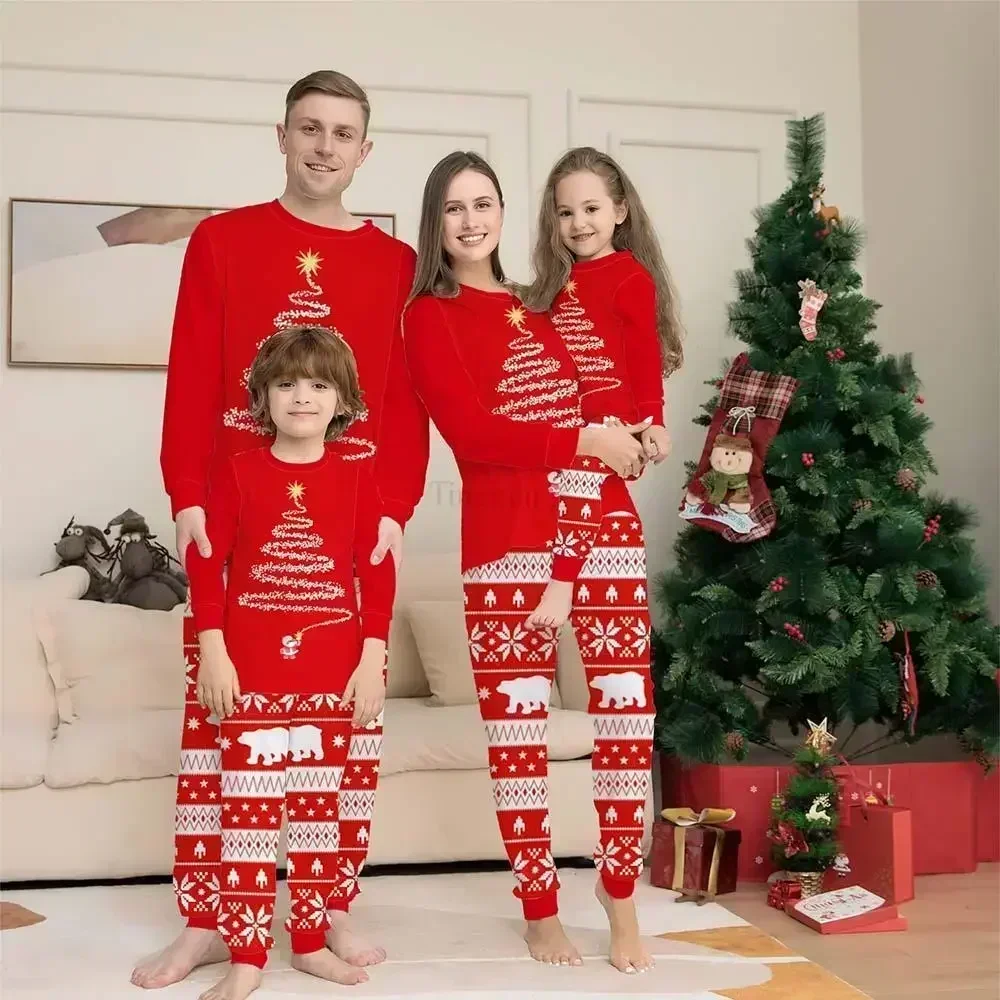 Couples Christmas Family Matching Pajamas Set Red Santa Mother Kids Matching Outfits Xmas Tree Pajamas for Family Clothing Set