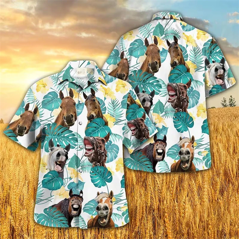 

Men's Neon Horse Hawaiian Shirt Retro 80s Print Horses Pattern Casual Short Sleeve Button Down Blouse Summer Shirt For Street