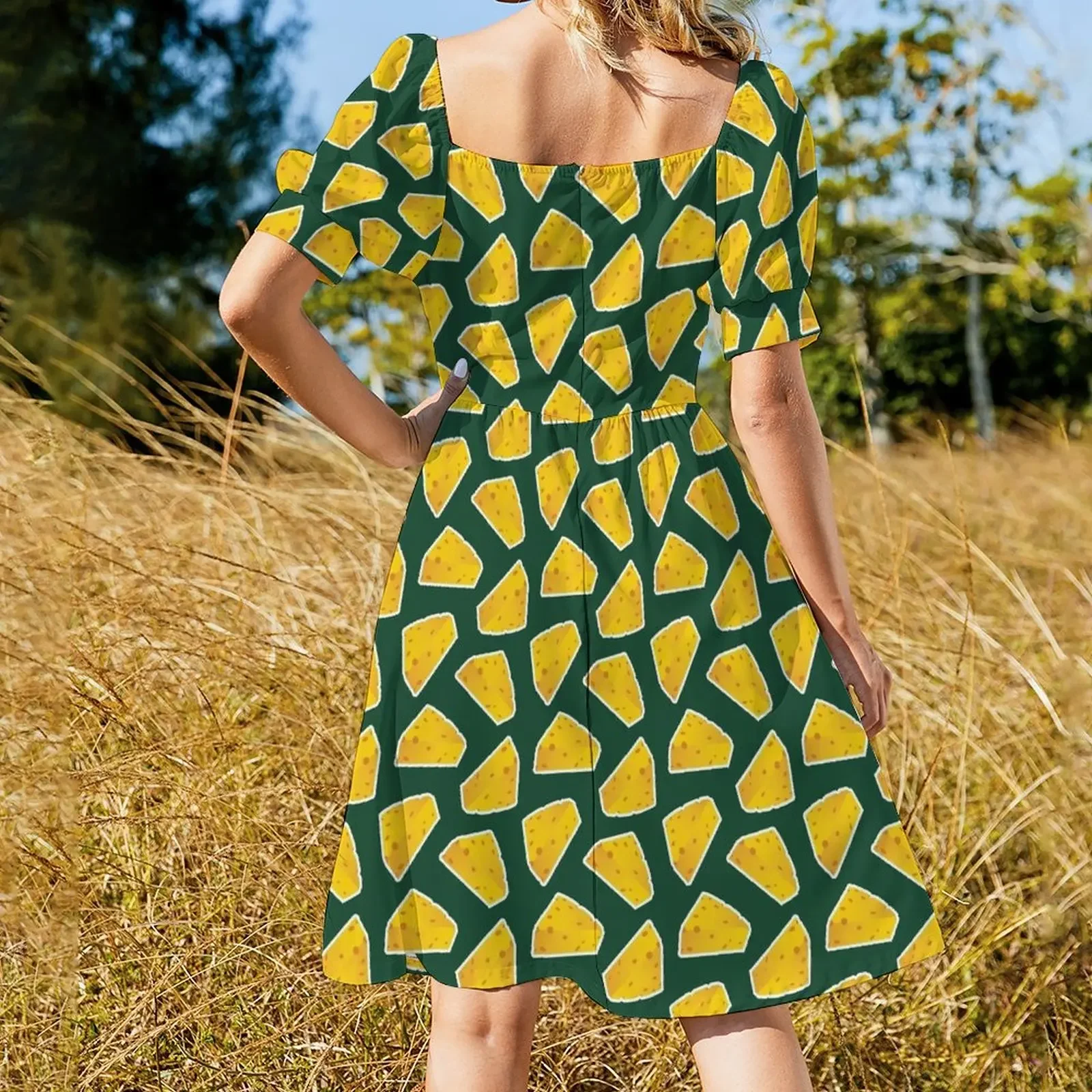 Green Bay Packers Pattern, Green Background Short-Sleeved Dress Dress vintage loose women's dress