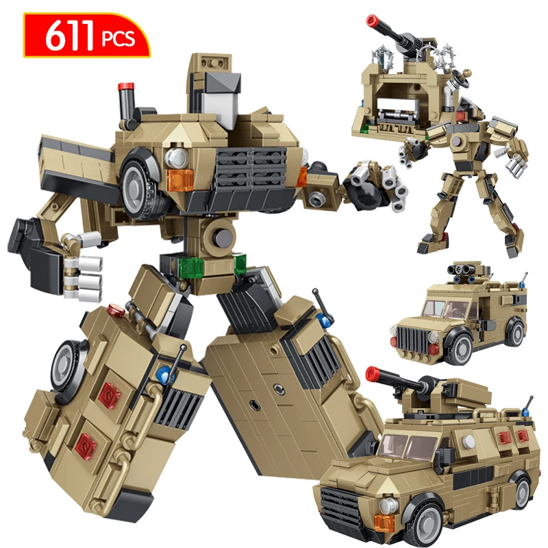 

611pcs 2 in 1 City Transformation Robot Car Model Building Blocks Police Military Truck Bricks DIY Toys for Children Gift