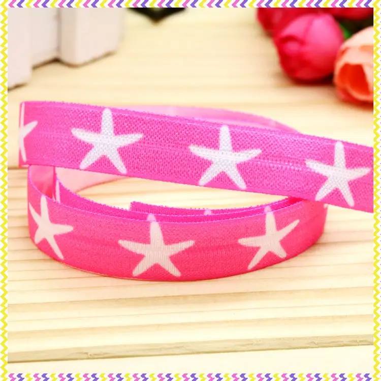 DHK 5/8\'\' 5yards Navy Anchor Fish Scale Whale Sea Animals Summer Printed Fold Elastic FOE Stretch Ribbon Headband DIY C1718