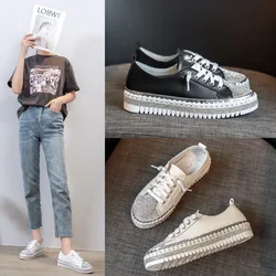 2024 New Women Shiny Rhinestones Shoes Four Seasons Casual Sneakers Women Stylish Sport Shoes Lace-Up Sneakers Shoes