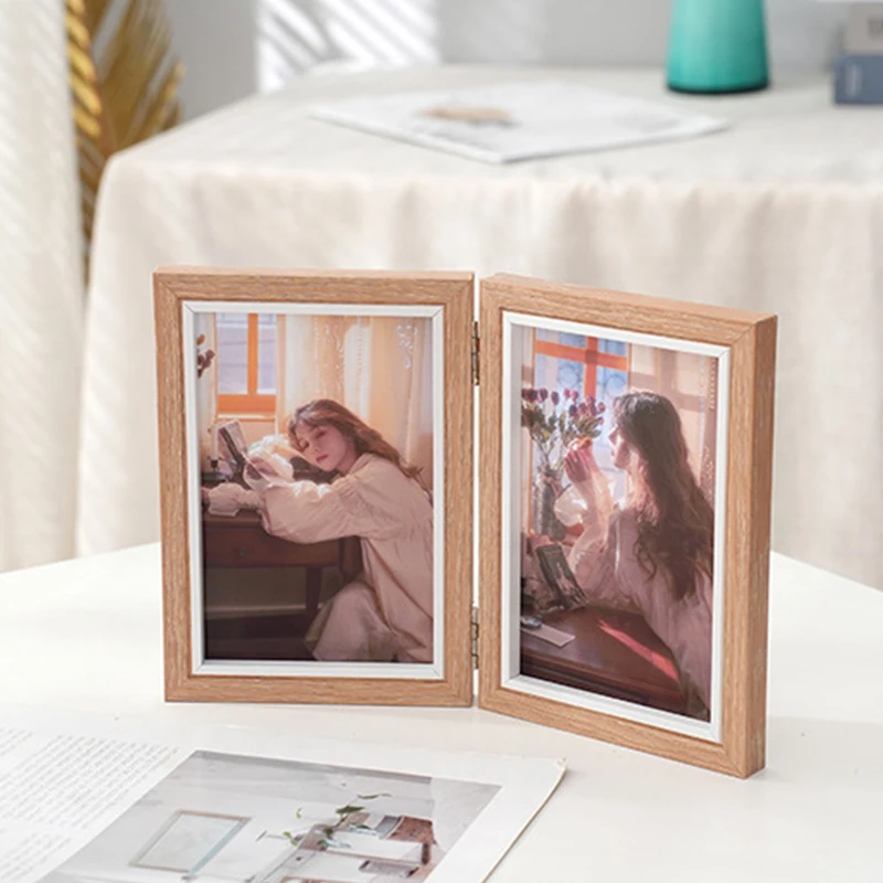 Foldable Photo Frame Hinge Photos Album Ornaments Siamese Souvenir Picture Storag Box For Bookshelf Wedding Party Decor 2 Linked