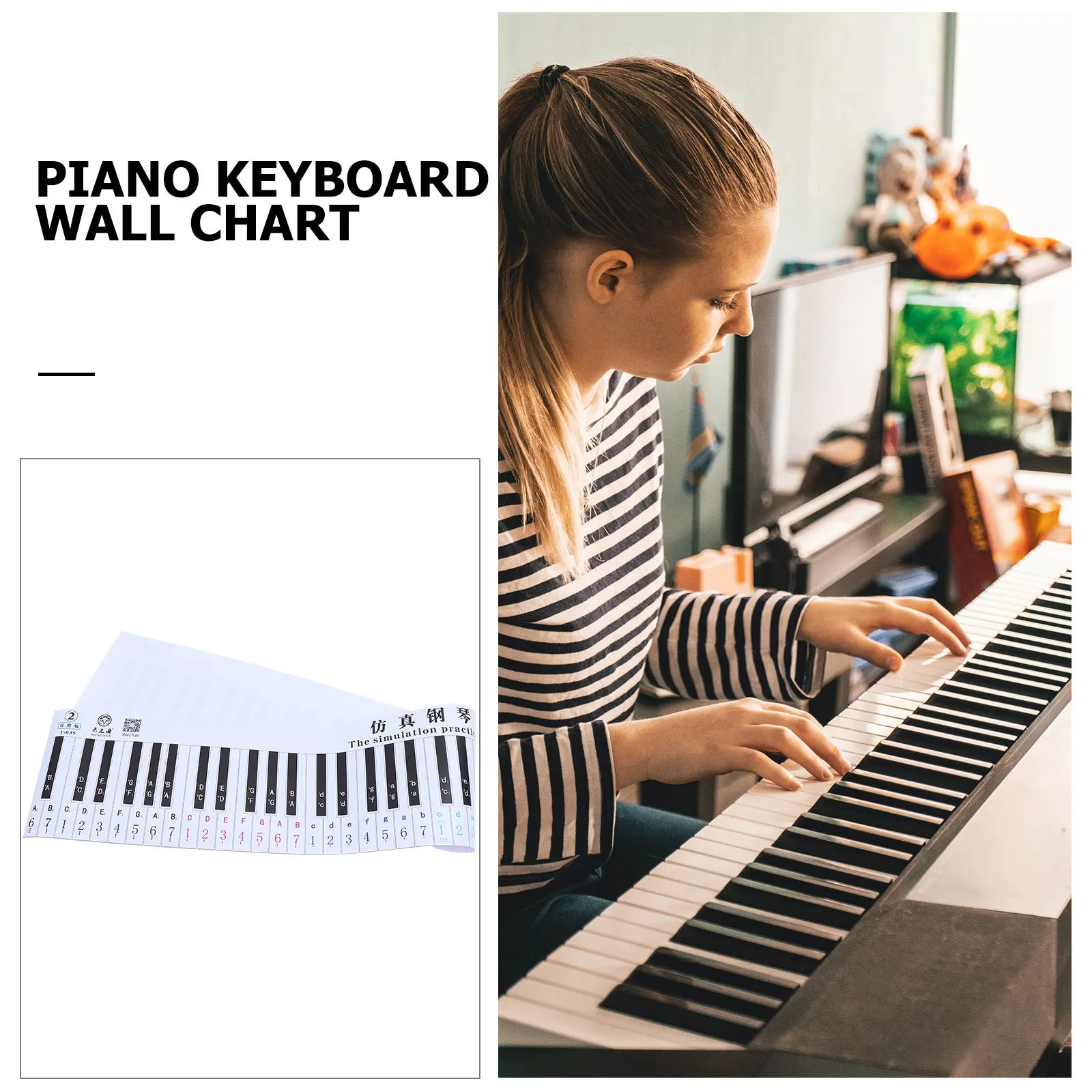 

1pc Piano Keyboard 88 Key Practice Paper Waterproof Rollable Learning Chart For Beginners Finger Simulation Guide Teaching Aid