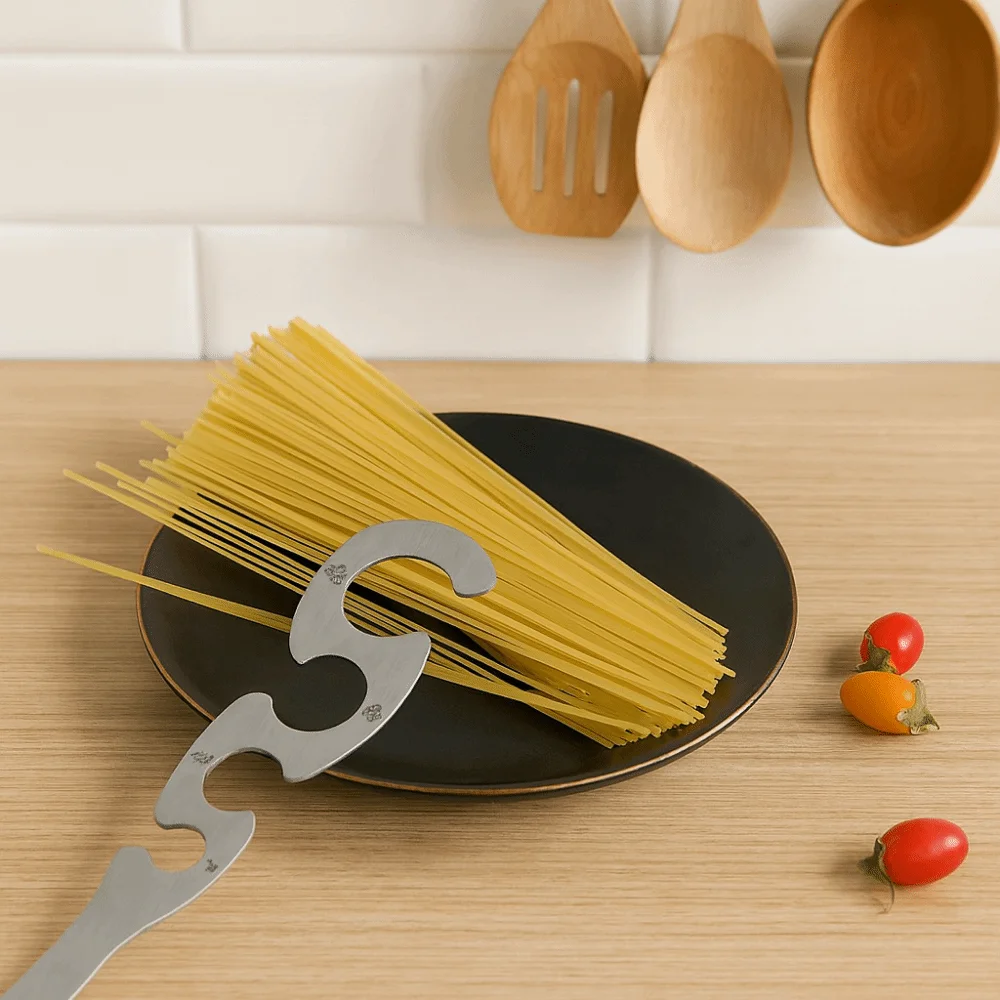 4 Holes Spaghetti Measure Tool Stainless Steel Easy Clearing Pasta Measuring Scale Portable S Shaped Spaghetti Measuring Tool