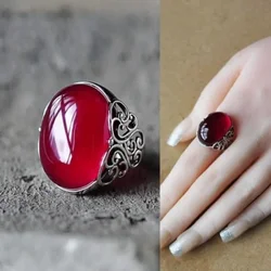 Vintage Red Crystal Zircon Ring for Women Girls 2024 New Fashion Silver Color Geometry Metal Rings Wedding Party Jewelry Gifts