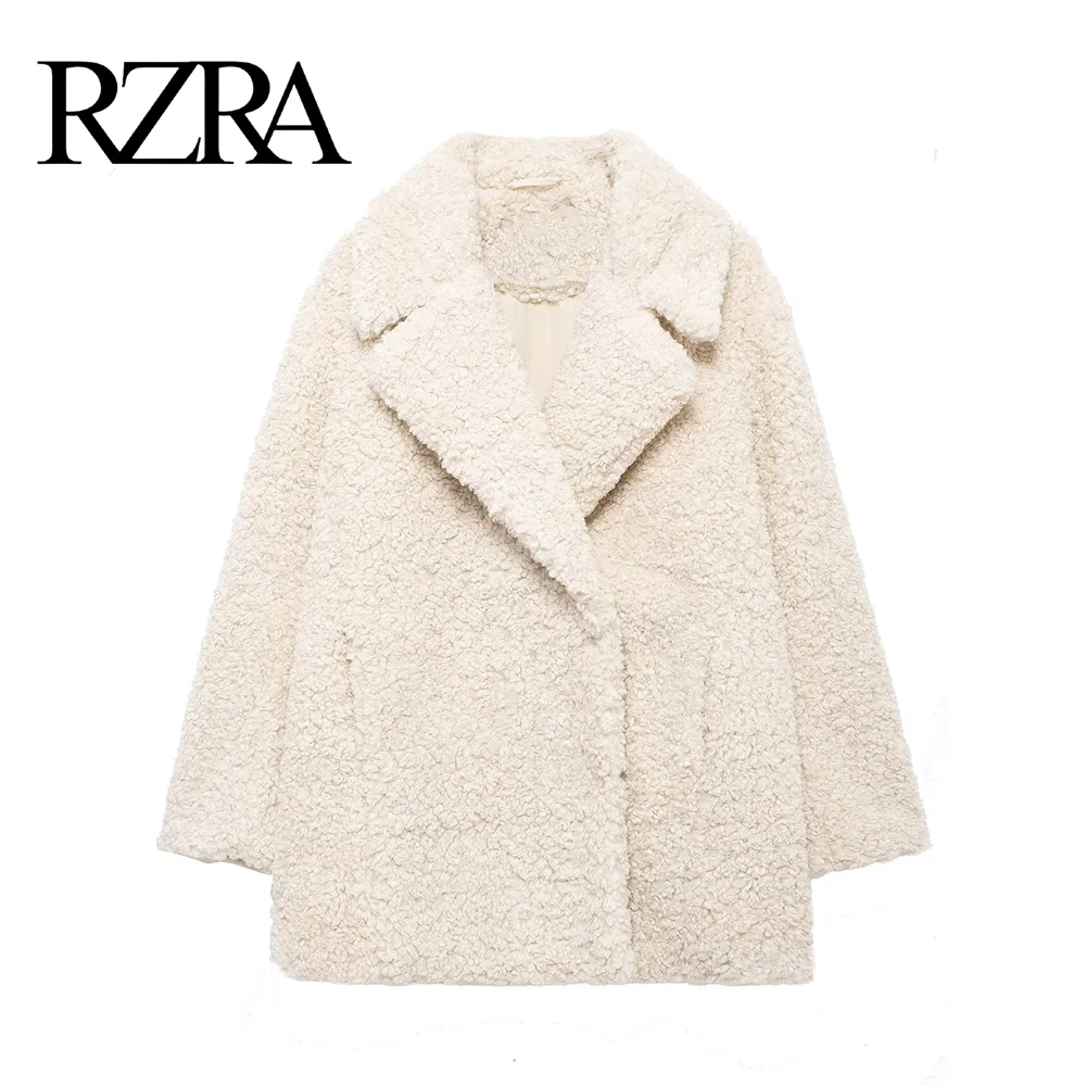 RZRA women's clothing 2024 winter new artificial fur effect temperament coat jacket thick warm lapel polar jacket