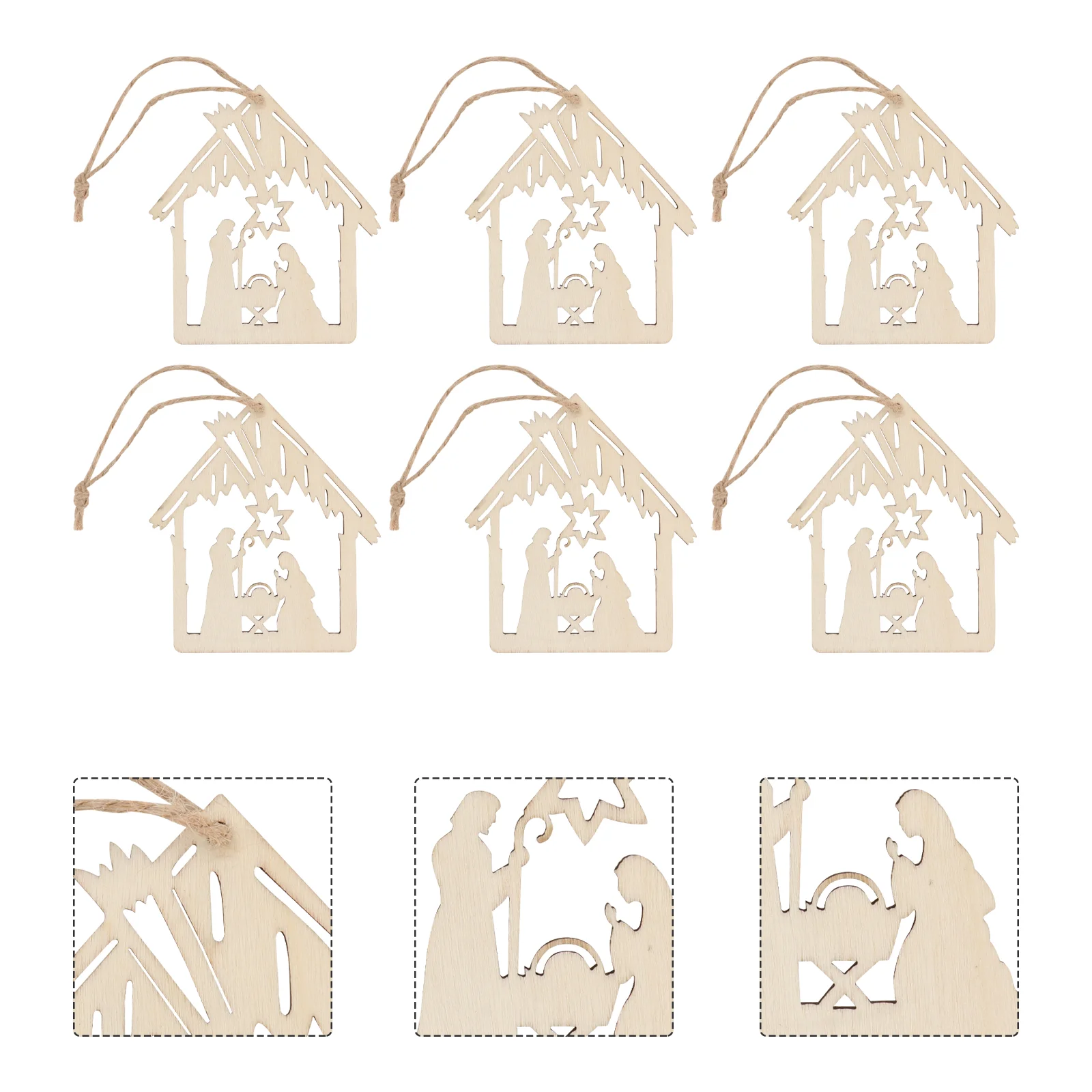 20 Pcs Pendant Blank Celebrate The Birth of Jesus Shape Cutout Festival Ornament Gift Wood Hanging Set