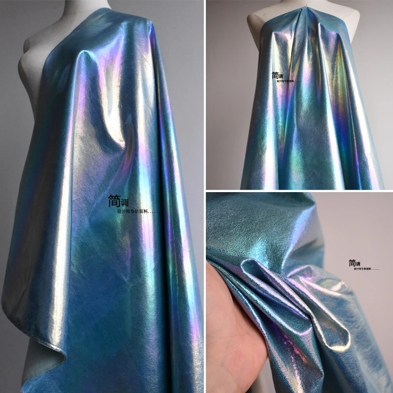 PU Leather Pleated Fabric Stretch Waterproof Special Burst Pattern Laser Color Bag Pants Wedding Dress Pvc Knitted Fabrics