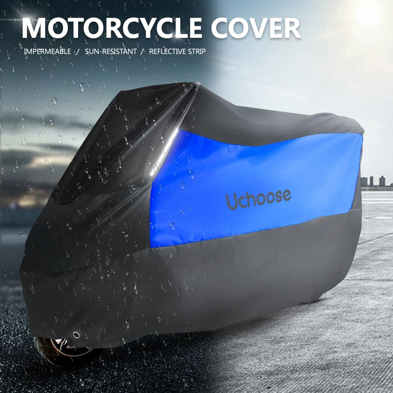 190T Universal Uchoose Motorcycle Cover Waterproof Outdoor With Reflective Strips Protector Covers Scooter Motorcycle Raincoat