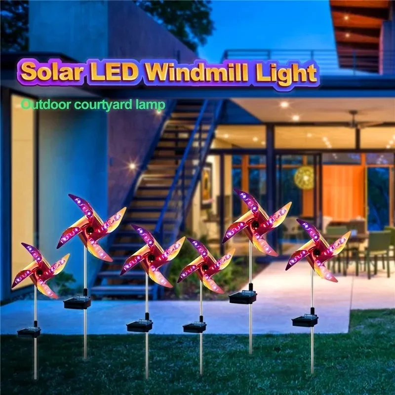 Solar Wind Spinner Windmill, Stake Light, LED colorido, Solar-Powered, Garden Park, Landscape Light