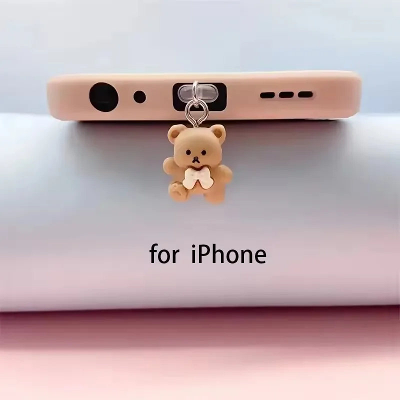 1PC Cute Teddy Bear Phone Dust Plug for iPhone for Type-C Interface Decorative Accessories Dust Cover Dust Case image 3