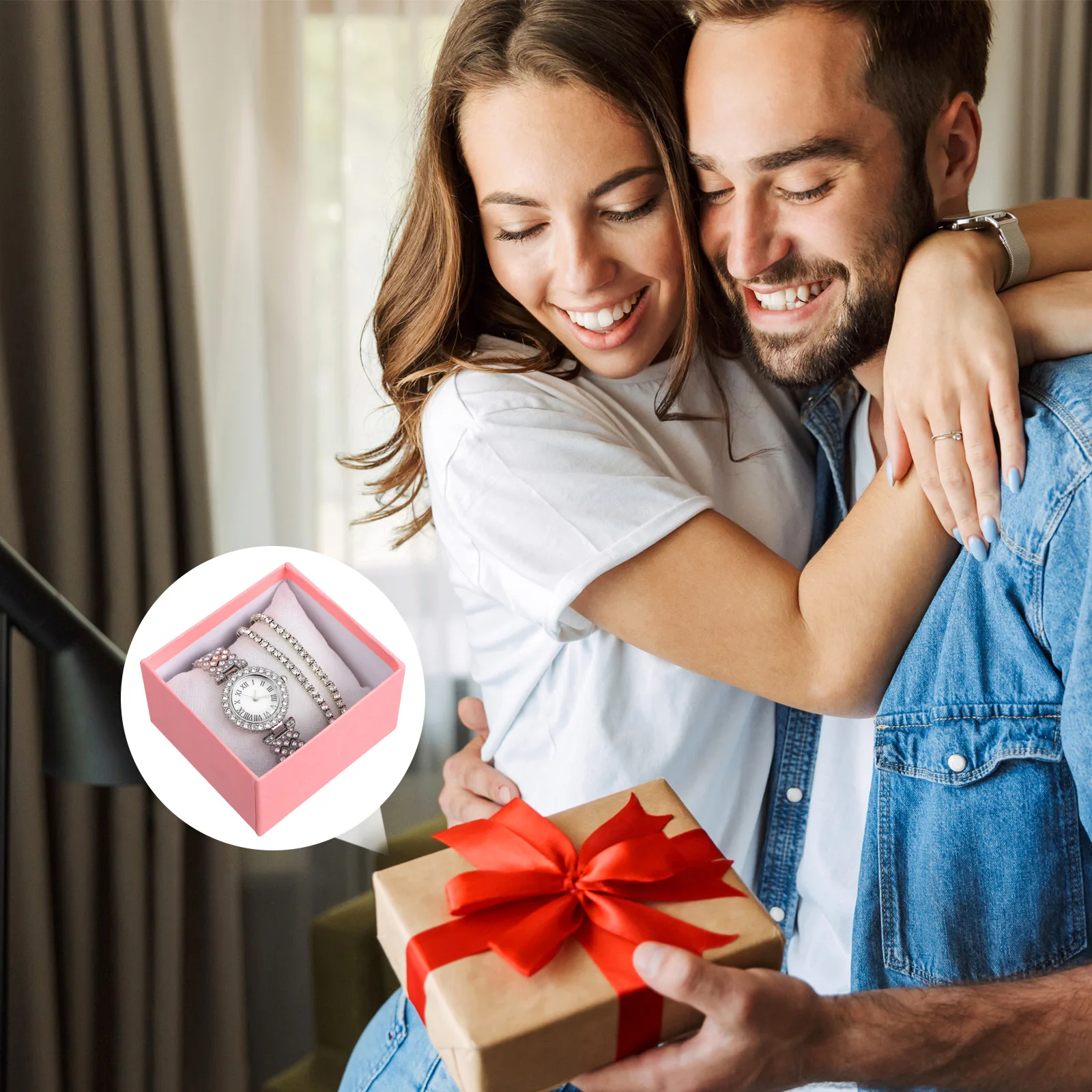 

2Pcs Rhinestone Watch Quartz Ladies Bracelet Shiny Diamond Set Scratch Resistant Fashion Women Girls Daily Wear Stylish