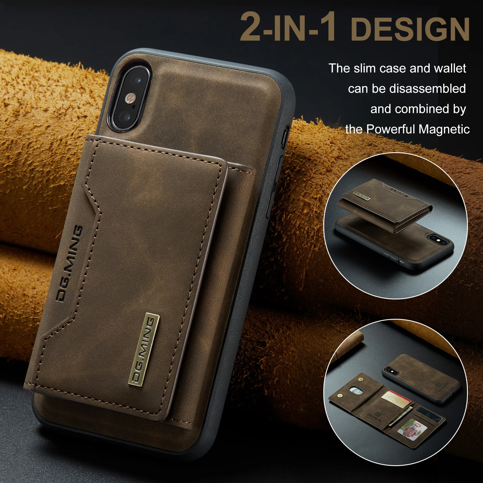 DG.Ming For IPhone 16 15 12 13 14 Pro Max Wallet Case Detachable Leather Magnetic Sleeve Cover Case for IPhone XS Max X 7 8 Plus