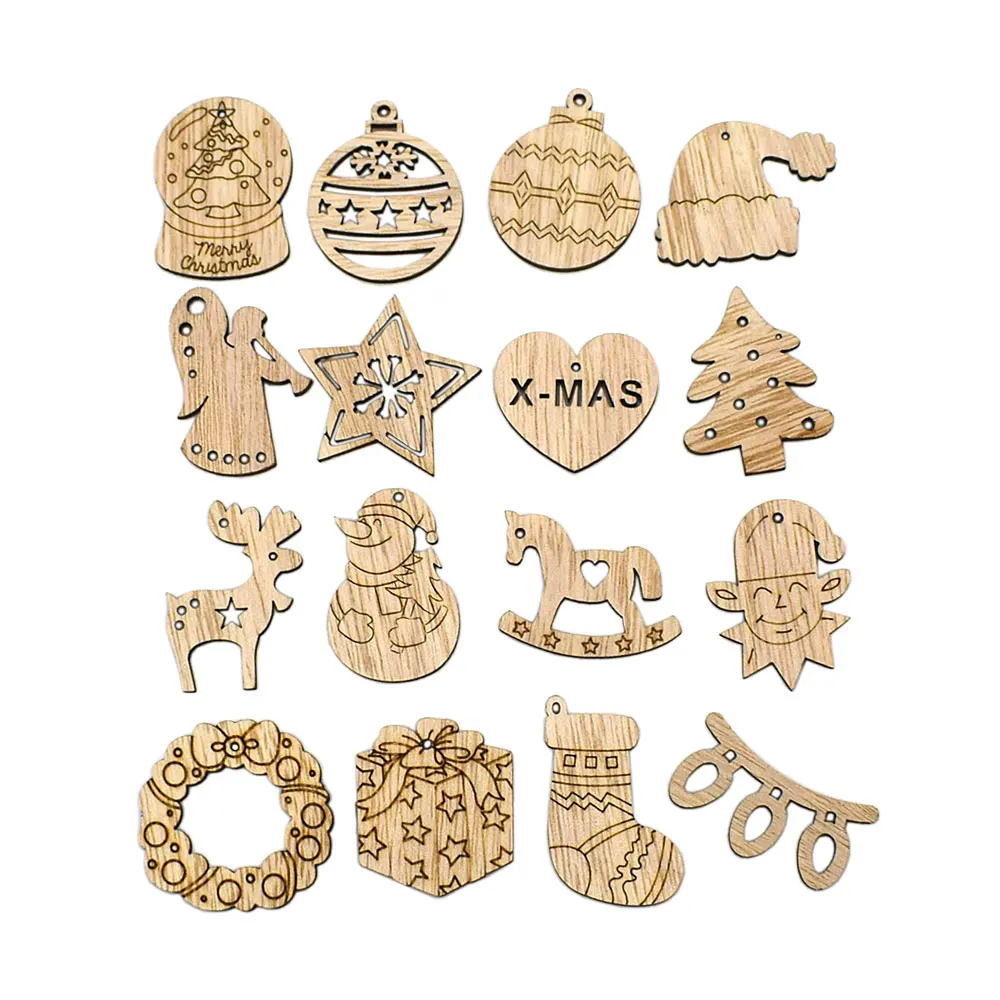 50PCS 25-30MM Christmas Hanging Hole Wooden Chip Decoration Accessories Holiday Wishing Card Board Home Pendant Decoration