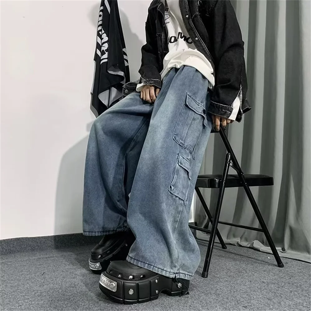 Baggy Men Jeans Straight Cargo Pants Spring Autumn Fashion Vintage Blue Denim Trousers Casual Oversized Bottoms Male Y2K Clothes