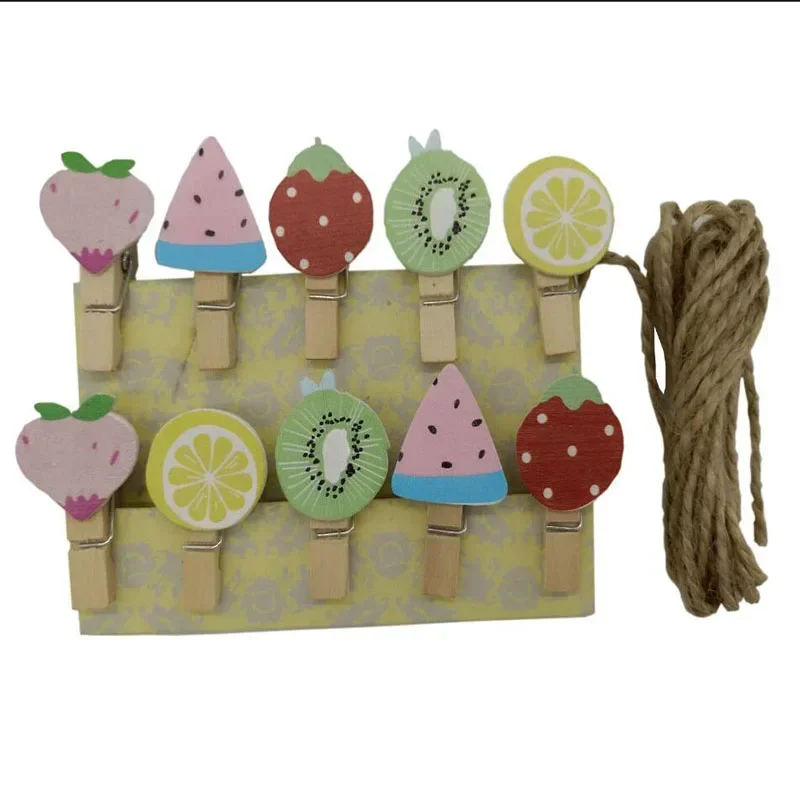 1pack/lot Cute Cartoon Wooden Clip Photo paper Craft Clips Party Decoration Clip Set With Rope