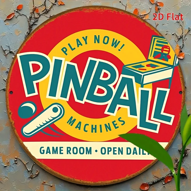 1 pieza Letrero Metálico Vintage PINBALL ROOM - Arte de Pared Retro para Salón de Juegos con Máquinas de Pinball y Flippers - Póster de Aluminio para Sala de Juegos