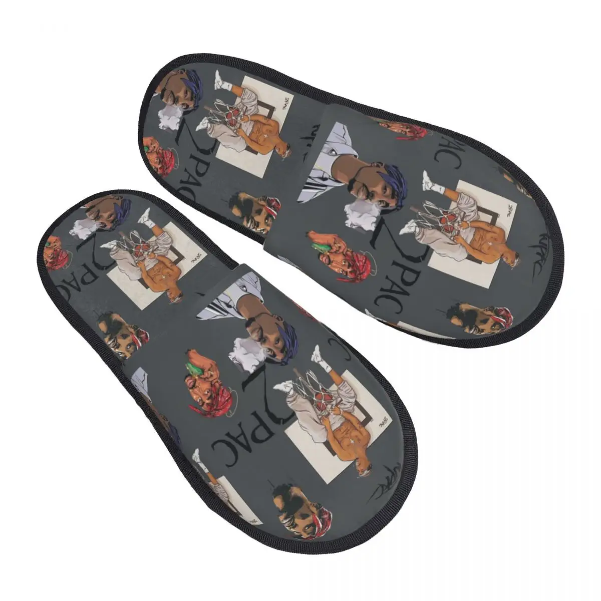 Custom Print Women 2P-pac Rapper Star Tupac House Slippers Soft Warm Memory Foam Fluffy Slipper Indoor Outdoor Shoes