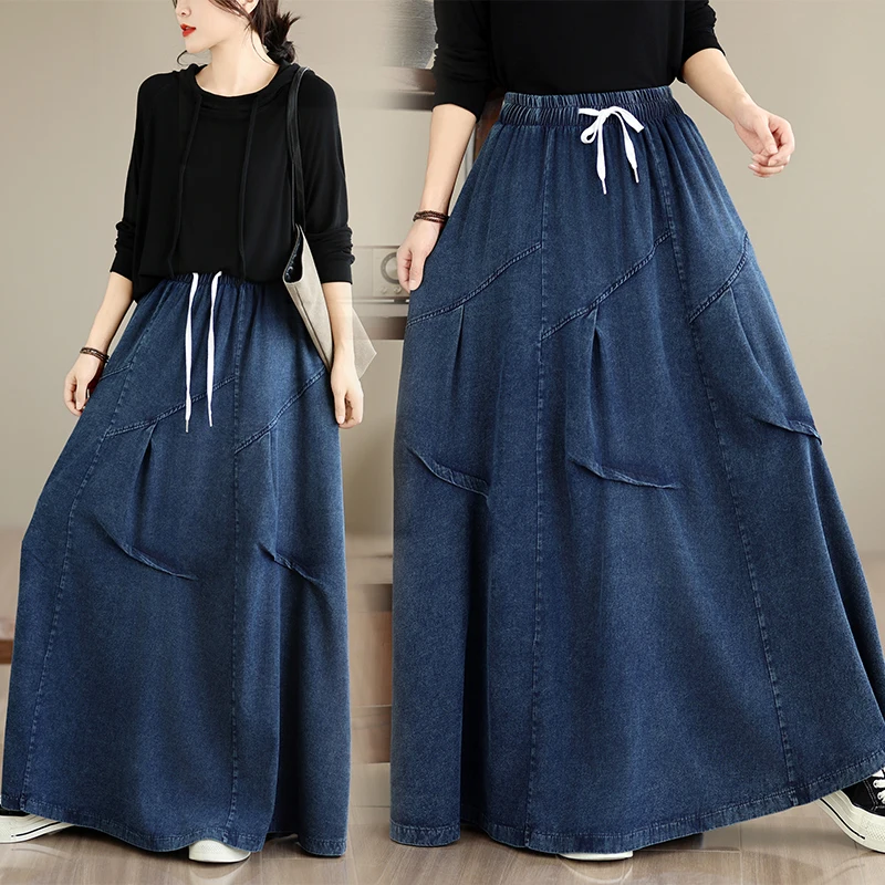 High Waist Denim  Skirt Women's High Density Flared Skirt Spring Summer Autumn Winter Cotton Polyester Blend Skirt