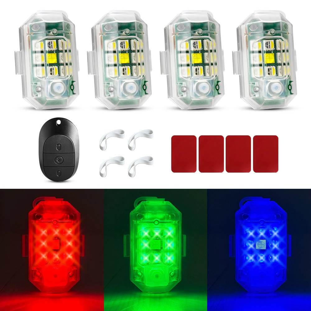 Strobe Light for Motorcycle Car Bike Scooter Anti-collision Warning Lamp Flash Wireless Remote Control LED Indicator LED