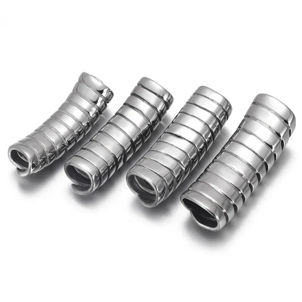 Stainless Steel Curved Flat Tube Beads Mirror Polish Hole 8*4mm Slide Charms for Bracelet Jewelry Making DIY Accessories