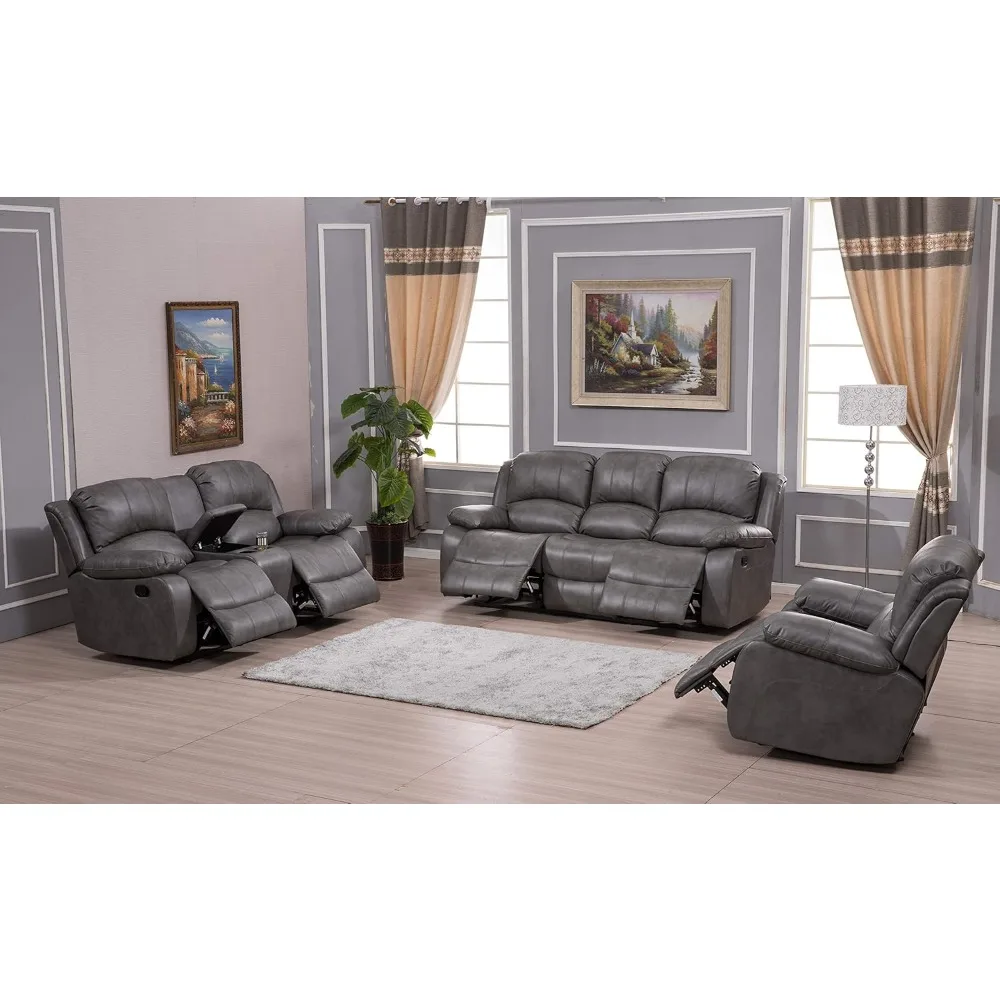 Ensemble de canapé inclinable en cuir collé, causeuse fœtale, chaise de salon, plusieurs couleurs, gris, 8018, 3 pièces