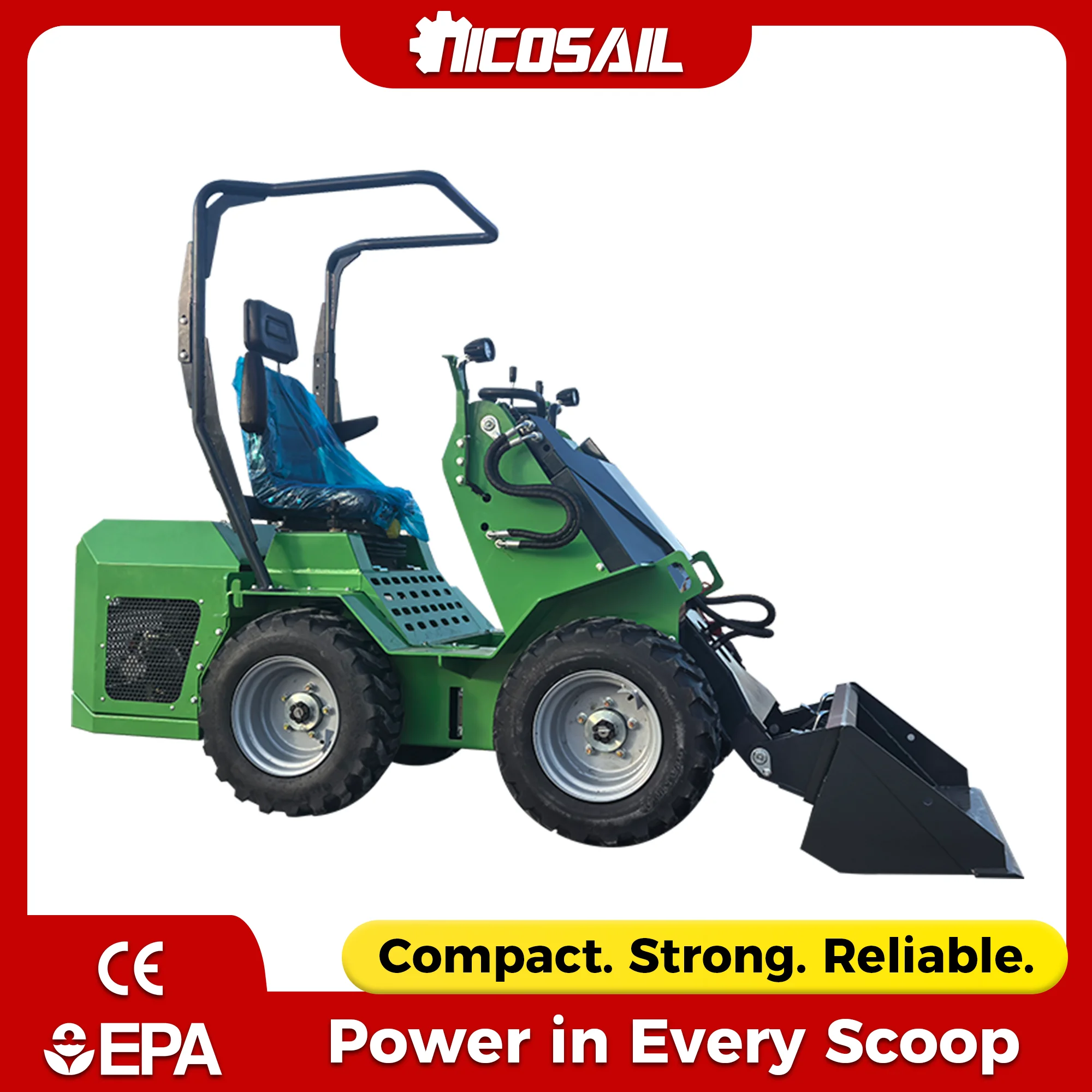 

Мини-погрузчик с бортовым поворотом грузоподъемностью 1 тонна, сертифицированный CE, Euro 5, компактный, для сельского хозяйства и строительства