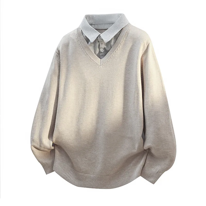 

Модный однотонный свитер с воротником irt, мужской вязаный свитер из двух предметов, осенняя повседневная одежда, удобное полиэфирное волокно