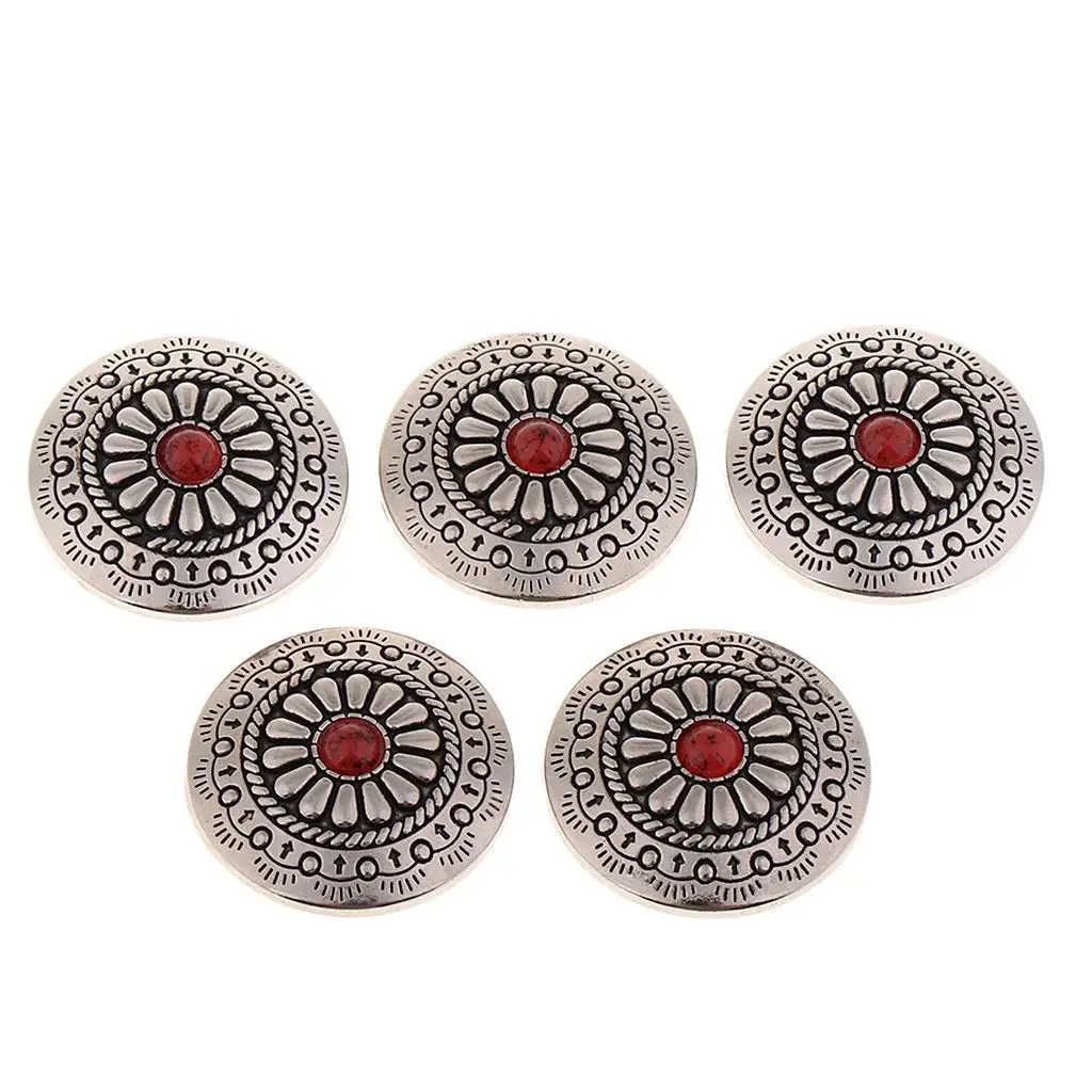 5 pieces vintage round flower concho buttons, rivets for screwing
