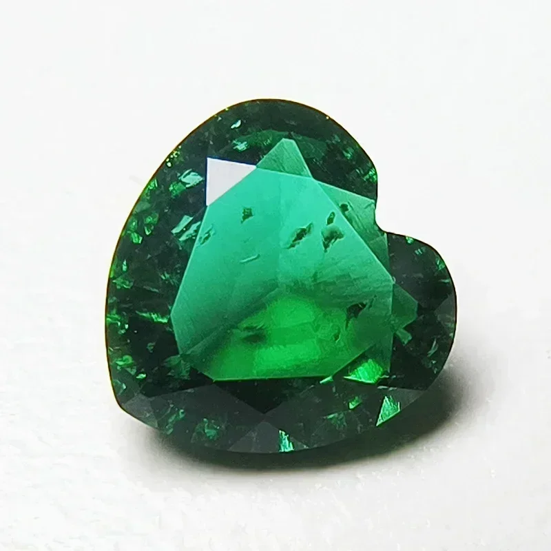 Lab Grown Zambian Emeralds Heart Shape Hydrothermal Hand Cutting with Cracks Inclusions Inside Selectable AGL Certificate