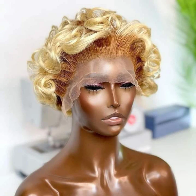 

Wholesales Virgin Hair Super Double Drawn Pixie Cut Short Wigs, Human 4T613 Blonde 13x4 Lace Frontal Wigs