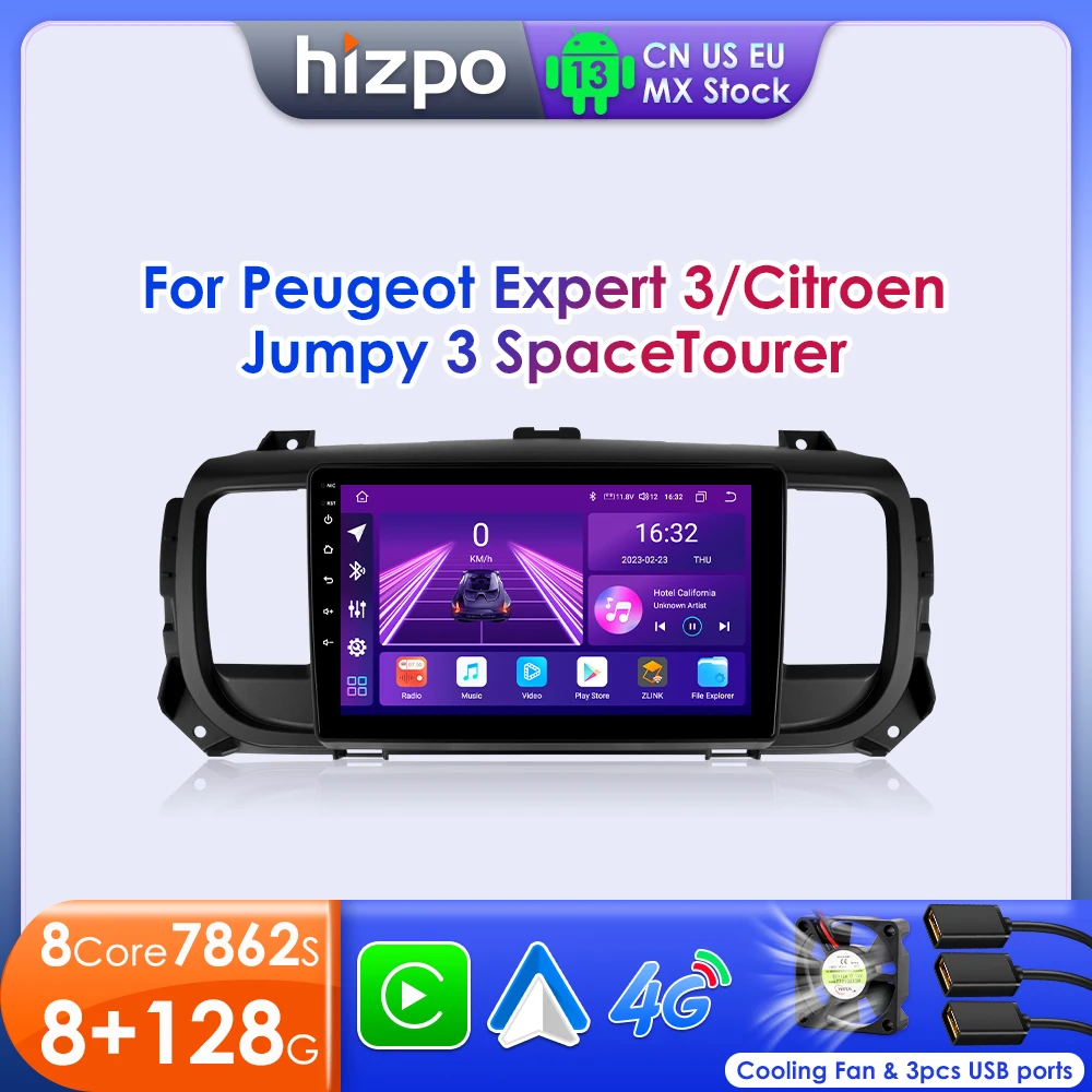 Hizpo Car Stereo For Peugeot Expert 3 Citroen Jumpy 3 Space Tourer 2016 - 2021 CarPlay Android Auto Radio Head Unit Video Player