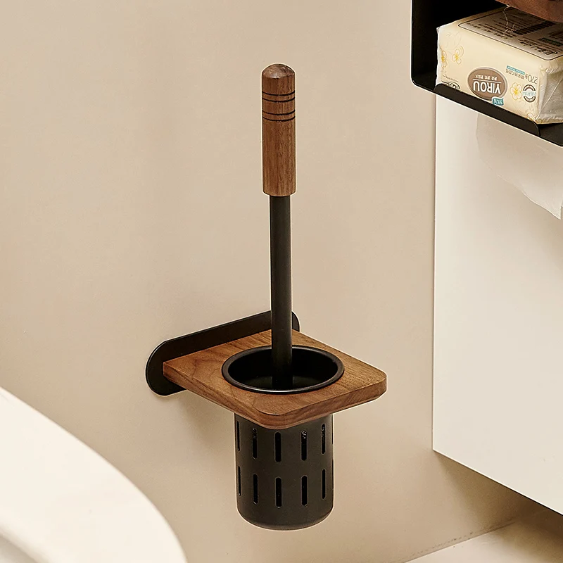 Walnut black toilet brush with no dead corners, toilet cleaning tool, wall hanging brush, household perforated toilet