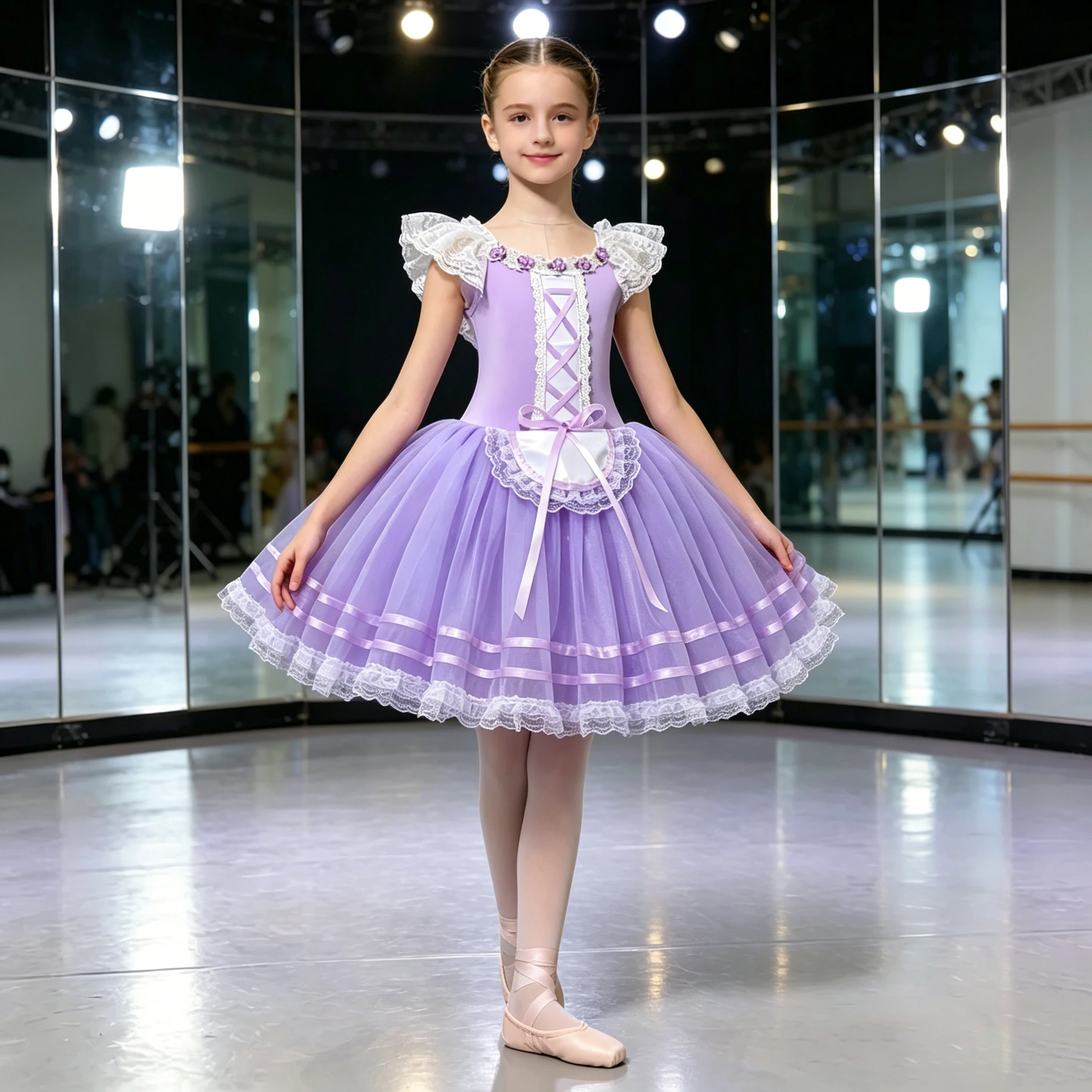 

Professional Girls Ballet Dance Costume Gauzy Floral Patchwork Fly Sleeve Pleated Dress Elegant Kids Ballerina Party Performance