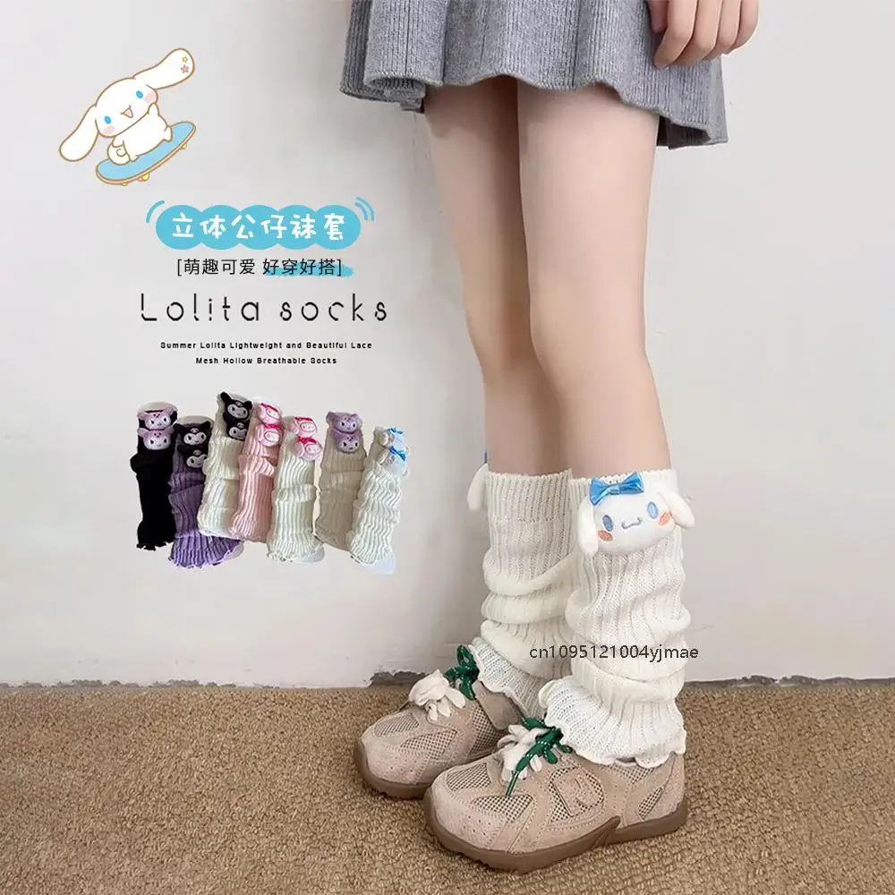 

Cinnamoroll гетры для девочек Лолита осень-зима японский Y2K Kuromi черные наколенники длинные носки Jk вязаные белые гетры