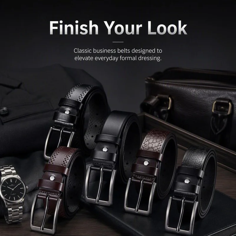 Men's Pin Buckle Business Dress Belt, Multiple Texture & Color Options for Formal Wear