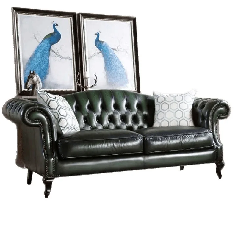 

Brown, vintage, luxury straight row, pull-up top layer American sofa