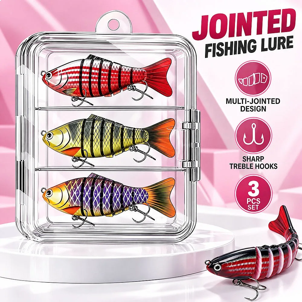 Sinking Wobbler Lure 7 Segments Multi Jointed Swimbait Hard Bait 3/5/10 Pack Lifelike Rattle 3D Eye for Walleye in River Current