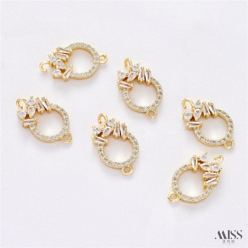 

14K Bag Gold Inlaid Zircon Round Wreath Open Double Hanging Pendant DIY Bracelet Necklace Ear Hanging Jewelry Accessories