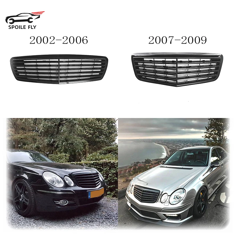 For Mercedes Benz E Class W211 E280 E320 E350 E400 E500 2002-2009 High Quality ABS Car Front Bumper Racing Grills Glossy Black