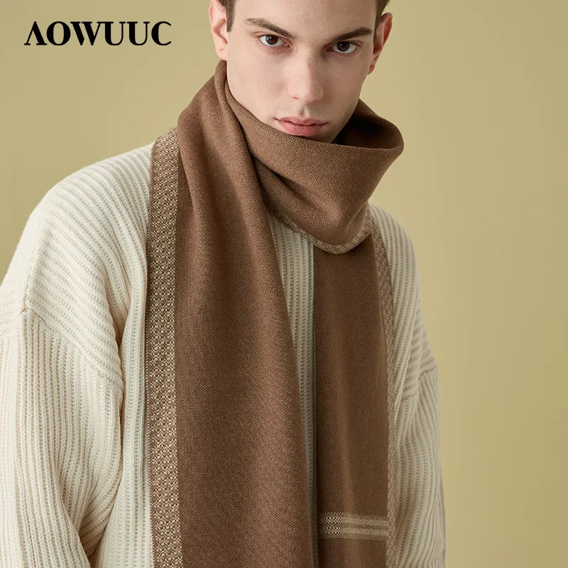 New Wool Scarf Men\'s Autumn and Winter Thickened Warm Versatile Striped Plaid Wraps Boyfriend Fashion Classic Knit Muffler Male