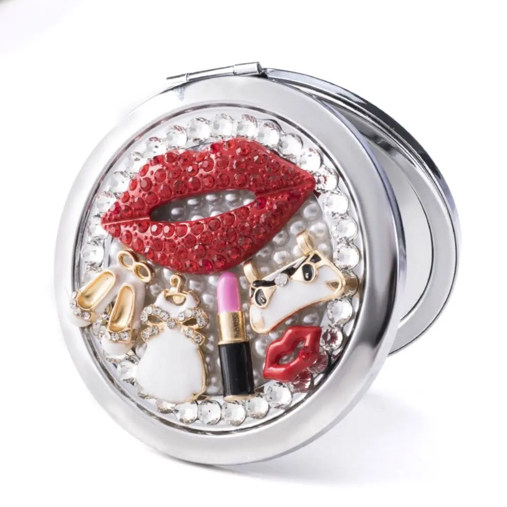 Makeup Mirror Metal Exquisite Mirror Lip Gliter Portable Mirror Double-sided Travel Size Pocket Mirror Students