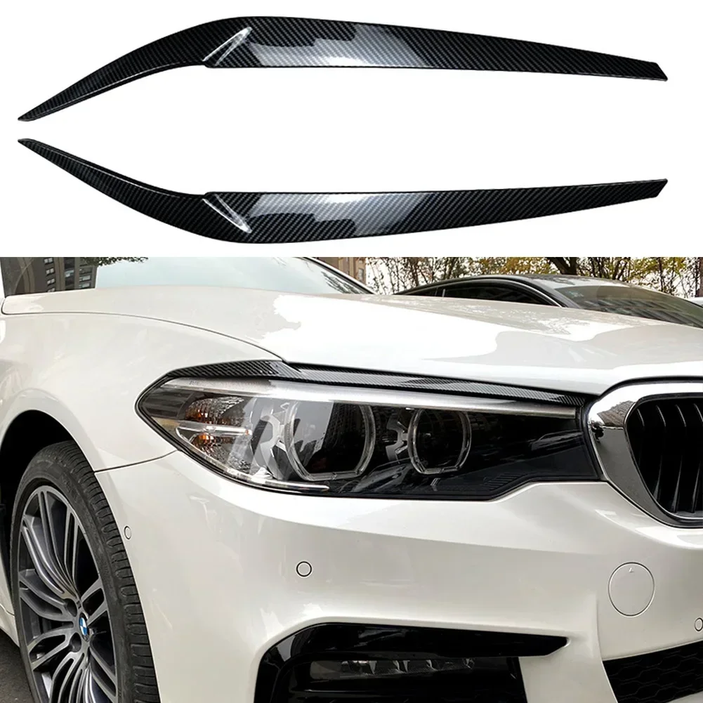 

2PCS Front Headlight Eyelid Eyebrow Trims For BMW 5 Series G30/G31/G38/F90/M5/525I/530I/540I 2017-2021 Black Exterior Part